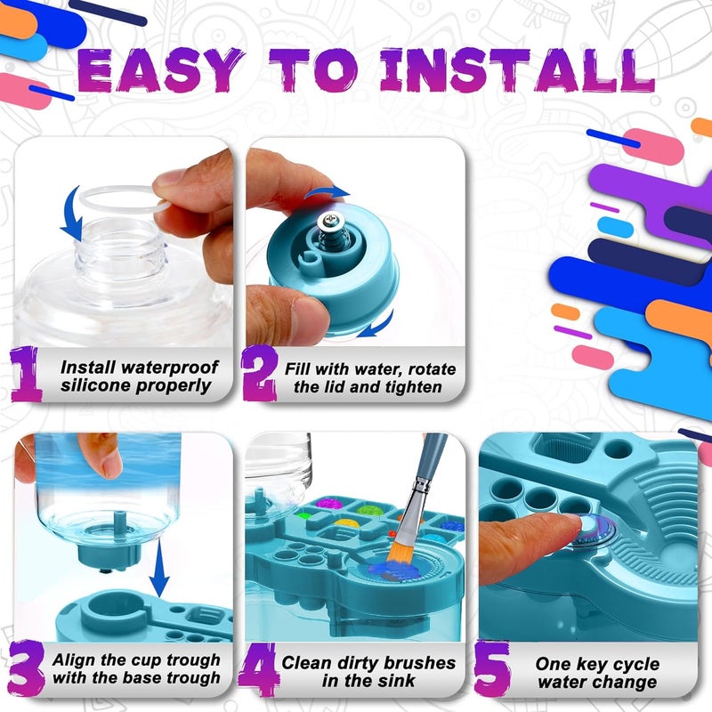 ACGASK 3-in-1 Paint Brush Cleaner Cup – Water Recycling Rinser with Holder & Palette | Multifunctional Acrylic Paint Water Cup for Kids & Artists | Art Supplies for Painting Station，Blue - Image 4